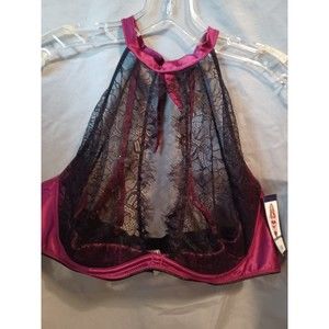 Oh La La Cheri The Curves Collection 4X Black Lace Halter Bra. Satin Shelf Cups.